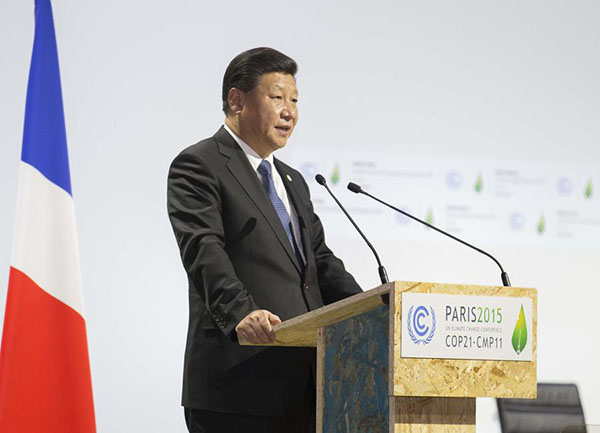 President Xi Jinping delivers a speech for the opening day of the World Climate Change Conference 2015 (COP21) at Le Bourget, near Paris, France, November 30, 2015. (Photo/Xinhua)